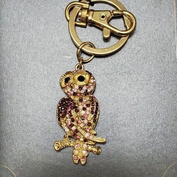 Monet Accessories - Monet gold tone rhinestone owl key fob pink burgundy